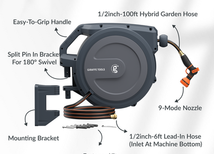 Retractable Garden Hose Reel-1/2in-100ft