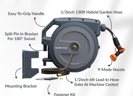 Retractable Garden Hose Reel-1/2in-130ft
