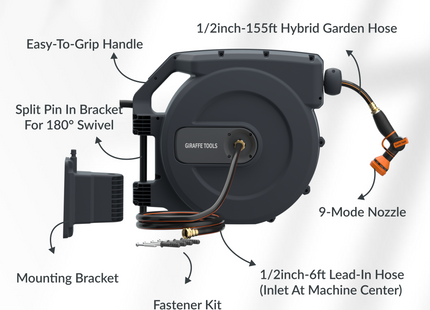 Retractable Garden Hose Reel-1/2in-155ft