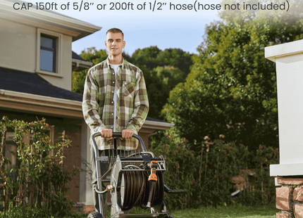 Garden Hose Reel Cart-2 Wheels-Stainless Steel-Heavy Duty