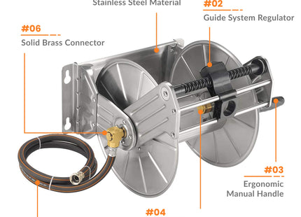 Wall Mounted Hose Reel-Stainless Steel-Heavy Duty