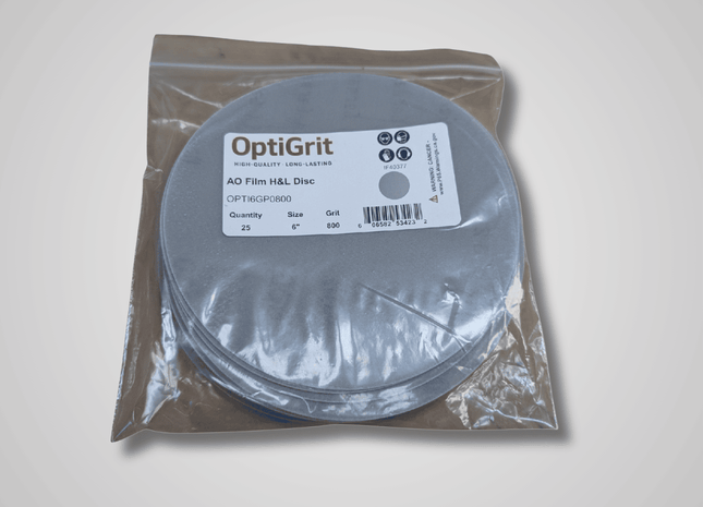 Packaged OptiGrit AO Film H&L Disc on a light gray background