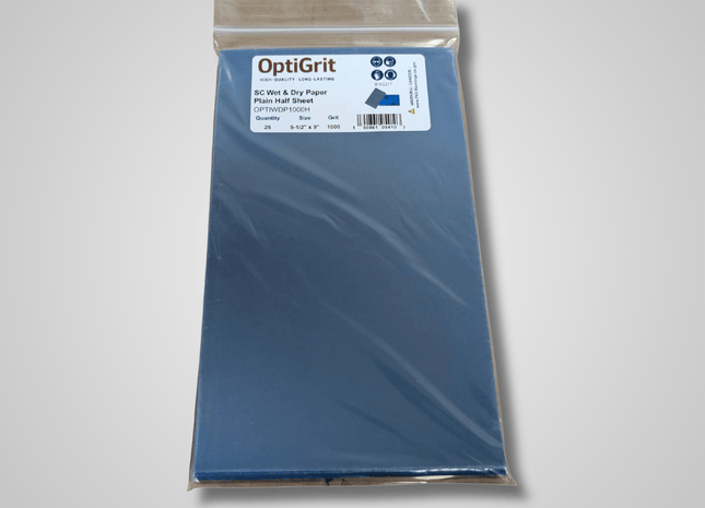 Packaged blue sheet with OptiGrit branding on a gray background