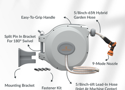 Retractable Garden Hose Reel-5/8 in-65ft